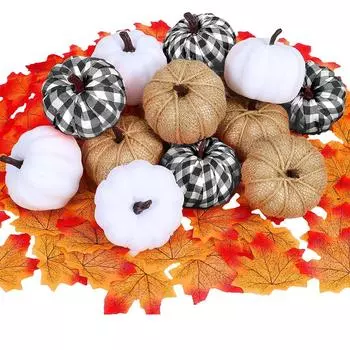 Sarzi 12 шт. смешанных искусственных тыкв, поддельные тыквы белого цвета, поддельные тыквы из клетчатой ткани для осени, свадьбы, Дня благодарения, Хэллоуина, для дома и улицы One Size