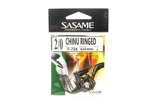 Sasame F-724 Chinu офсетный крючок с кольцом, черный, размер 2/0 (1201)