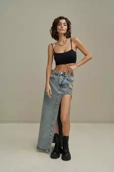Sasha Грязно-зеленая джинсовая юбка с глубоким разрезом