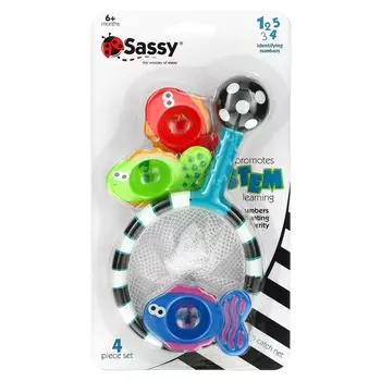 Sassy, Developmental Bath Toy, Catch and Count Net, Ages 6 Months and Up, 4-Piece Set