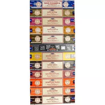 Сатья Наг Чампа Агарбатти (Ароматическая палочка) Комбо 12 x 15 грамм (Всего 180 г) Мульти аромат (Может различаться) коричневый