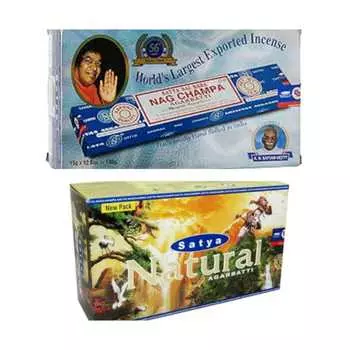 Сатья Наг Чампа и натуральные ароматические палочки Агарбатти 1+1Комбо(180 ГМ+180 ГМ ) Коробка | 12 упаковок по 15 грамм в коробке | Экспортное качество