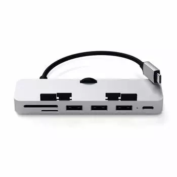 Satechi Clamp Hub с устройством считывания данных, совместимым с USB-C 2021 года (Серебряный) (Совместимо с iMac/iMac Pro 2017/2019/2020) USB-C USB-A3.0 Микро/SD (Не iMac) серебряный
