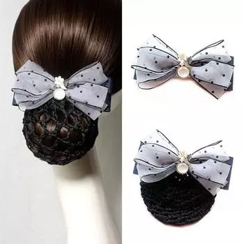 Satin Barrette Detachable Bow Hair Bun Styling Scrunchie Pack Women Spring Clips Bank Staff Grey-Thin