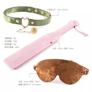 Satin Leather Green Three-piece Set Guofeng Eye Mask Sex Whip Love Bell Collar Tool, Set