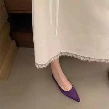 Satin pointed single shoes women 2025 summer new shallow mouth senior fairy gentle soft sole grandma shoes 35 фиолетовый