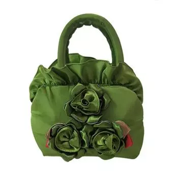 Satin Silk Hanfu Flower Drawstrings Bag Ruffle Small Purse Wallet Rose Flower Handbag Shopping