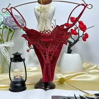 Satin Silk Women s Lace Embroidery Briefs Transparent Ice Silk Lace Flower Thong Gifts S