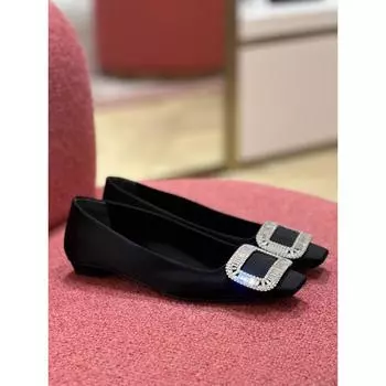 Satin square buckle rhinestone shallow mouth grandma single shoes women s flat Mary Jane women s shoes 35