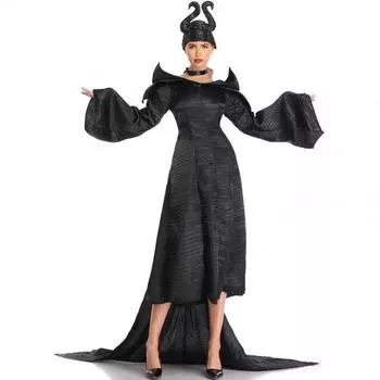 Satin Stylish Black Maleficent Costume For Women Inspired By Iconic Disney Character For Halloween And Cosplay Events M