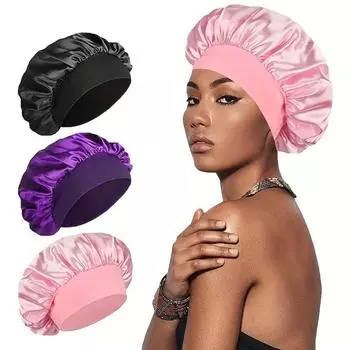 Сатиновая шапочка для сна Мягкая шелковистая шапочка для ухода за волосами Шапочка для душа с эластичной лентой для дома Ежедневная защита для вьющихся прямых волос Инструмент для обертывания