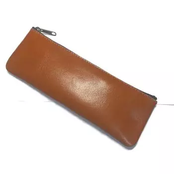 Sato Leather Workshop Slim Pencil Genuine Leather Pencil Case with YKK Handmade in Japan Case, Zipper, (Camel)