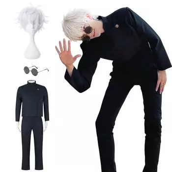 Сатору Косплей с париком Студент Дзюдзюцу Кайсен Косплей Костюм с очками Полный комплект Костюм для взрослых Культурный фестиваль Сатору Косплей с новым