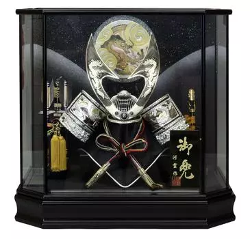 Satsuki Doll Helmet Case Decoration 12 Silver Hayabusa Helmet Width 48 x Depth 33 x Height Black Painted Hexagonal Case G2529BZ No. 45.5cm чёрный