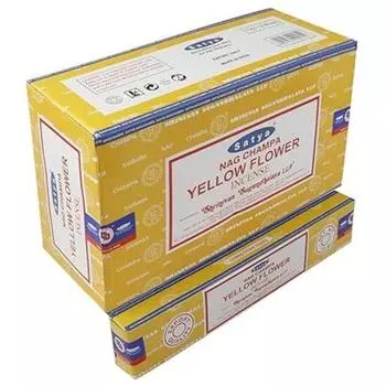 Satya Ароматические палочки Nag Champa Yellow Flower Agarbatti, коробка 180 грамм | 12 упаковок по 15 грамм в коробке | Экспортное качество коричневый