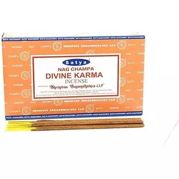 Satya Благовония Nag Champa Divine Karma Agarbatti, коробка 180 грамм | 12 упаковок по 15 грамм в коробке | Экспортное качество коричневый