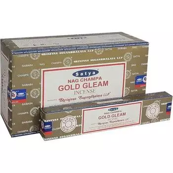 Ароматические палочки Satya Nag Champa Gold gliam Agarbatti, коробка 180 грамм | 12 упаковок по 15 грамм в коробке | Экспортное качество коричневый