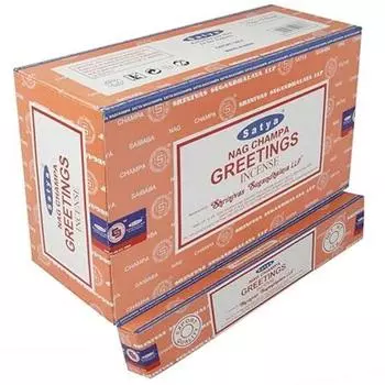 Satya Nag Champa Greetings Incense Sticks Agarbatti 180 Grams Box | 12 Packs of 15 Grams Each in a Box | Export Quality коричневый