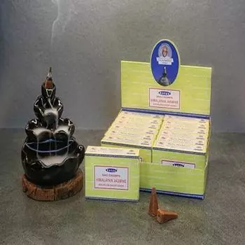 Satya Nag Champa Гималайские жасминовые конусы благовоний с обратным потоком для Inscent Waterfall Ароматические Insent Smoke Fountain Haze Falls and Mat Bundle - упаковка из 12 штук коричневый