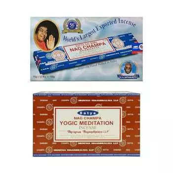 Satya Nag Champa и палочки для йогической медитации Agarbatti 1+1Combo(180 ГМ+180 ГМ ) Коробка | 12 упаковок по 15 грамм в коробке | Экспортное качество