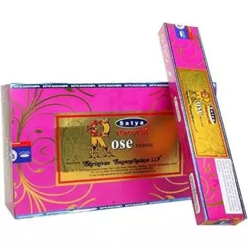 Satya Nag Champa - Natural Rose Incense Sticks -180gm , Pack of 12 (15 Gram Each) коричневый
