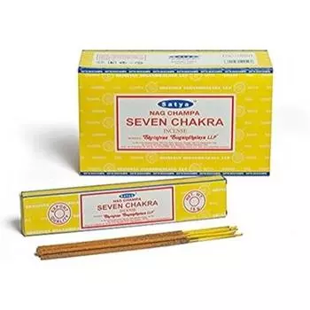 Satya Nag Champa Seven Chakra Благовония палочки Agarbatti 180 грамм коробка | 12 упаковок по 15 грамм каждая в коробке | Экспортное качество коричневый