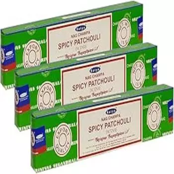 Satya Ароматические палочки Nag Champa Spicy Patchouli Agarbatti, коробка 45 грамм | 3 упаковки по 15 грамм в коробке | Экспортное качество