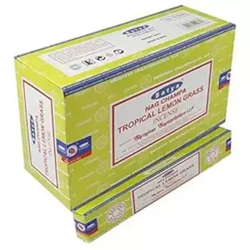 Satya Nag Champa Tropical Lemon Grass Incense Sticks Agarbatti 180 Grams Box | 12 Packs of 15 Grams Each in a Box | Export Quality коричневый