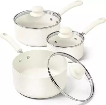 Sauce Pan Set With Lid Granite Saucepans Nonstick Saucepan Set Small Pots For Cooking, PFAS-FREE Pot Multipurpose Pots Set 1QT2QT3QT белый