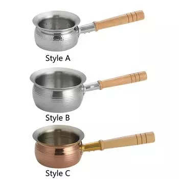 Saucepan with Wood Handle Milk Noodles Pot Portable Saucepan with Long Wood Handle for Kitchen Hotel Teahouse Home Restaurant