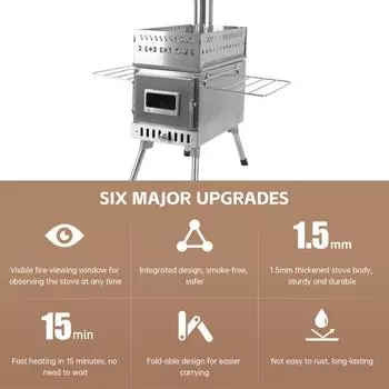Сауна-печь дровяная печь для сауны для пикника, палатка для кемпинга, складная портативная портативная печь с окном S