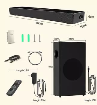 Саундбар мощностью 80 Вт с сабвуфером для проводного и телевизора; Беспроводная BT V5.0 3D стереозвуковая коробка для домашнего караоке Bluetooth-динамик со сменным микрофоном чёрный