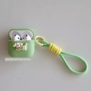 Sausage Dog for Apple Airpods4 Earphone Protective Cover Airpodspro2 Generation Wireless Earphone Case Pods2/3 Integrated Airpodspro Lanyard Case Apple AirPods4 Green + lanyard