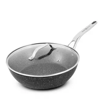 Sauteuse Aluminium Forge 26cm 2.9l Effet Pierre Couvercle Verre Tfi