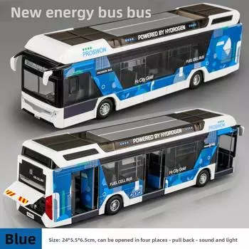 Saving Energy Alloy Bus Toy Model With Lights And Sound For Collectors Kids White Blue