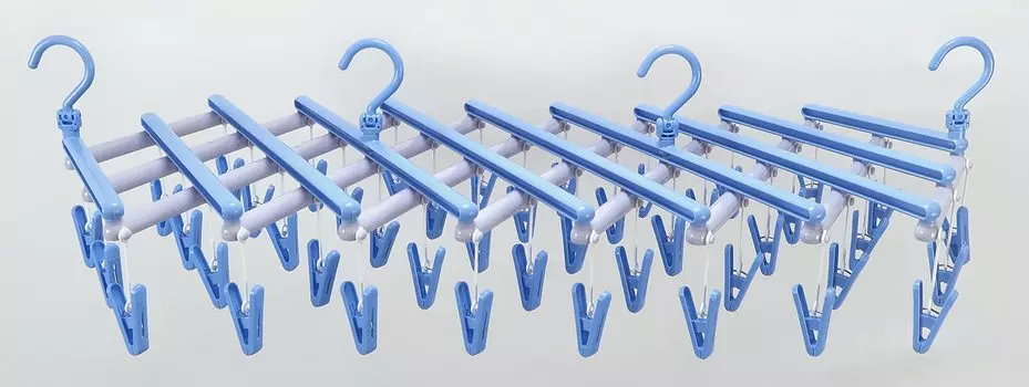 Sawafuji Laundry Drying Free Pincher 44 Небесно-голубой с 44 зажимами Сделано в Японии Телескопическое пространство Низкая вешалка для полотенец Квартира Веранда Балкон небесно-голубой