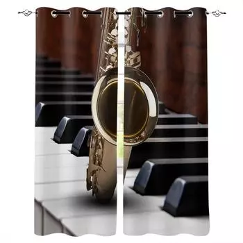Саксофон Фортепиано Плотные Шторы Для Гостиной Оконные Шторы Для Спальни Кухонные Шторы Портьеры Жалюзи W135 x H60cm