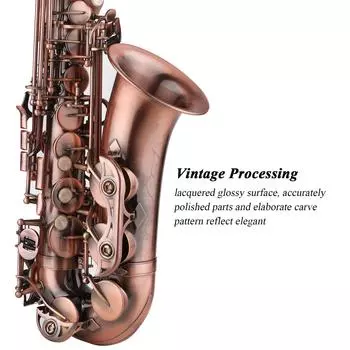 Саксофон красный, антикварный, ми-бемоль, латунь, чехол для переноски, тканевая щетка для чистки, ремешок для саксофона