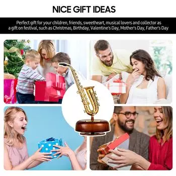 Саксофон Музыкальная шкатулка Классическая заводная музыкальная шкатулка Вращающаяся музыкальная шкатулка с вращающимся основанием Деревянный духовой инструмент Saxophone