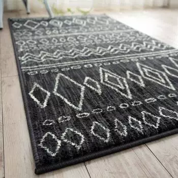 Sayan Sayan Геометрический Рукописный Ковер Стежок Линия 80x150 1 татами Темно-серый Сделано в Бельгии темно-серого