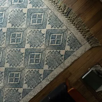 Sayan Sayan моющийся ковер килим ручной работы Gemini 200x200 2 татами синий индийский хлопок синий