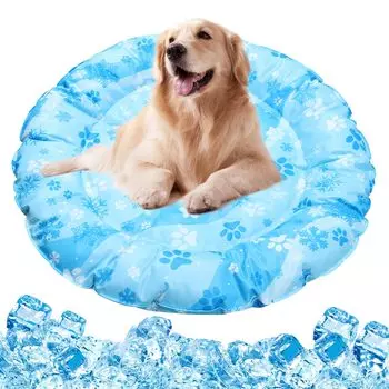Sazuik Pet Cooling Mat Dog Cat Cooling Mat Круглый диаметр 72 см Pet Cooling Mat Cool Предотвращение теплового удара Тепло Охлаждающий Ощущение Водонепроницаемый Жевать синий