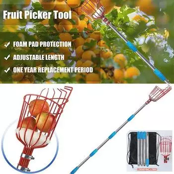 Сборщик фруктов Портативный антирастягивающийся металлический материал с корзиной и шестом Высотный сборщик фруктов Сбор товаров для дома и сада