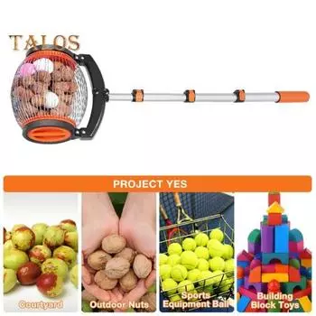 Сборщик орехов с боковым отверстием Сборщик грецких орехов Регулируемая ручка Сборщик шариков Роликовый сборщик орехов для грецких орехов Каштаны Пекан оранжевый