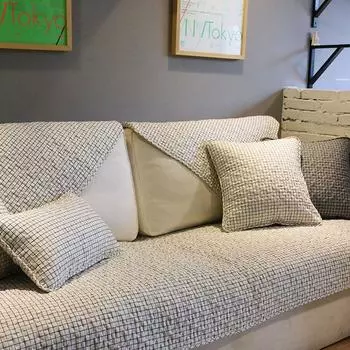 Scandinavian Fashionable All-Match Black and White Plaid Sofa Cushion All Year Round Neutral Non-Slip Fabric Sofa Towel Minimalist Modern Sofa Cover Scandinavian Classic [White]] 70 * 70cm