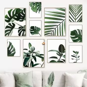 Скандинавские тропические растения, зеленые листья, монстера, пальма, плакат, фотографии, декоративные картины, холст, настенное искусство, современный домашний декор 21x30cm No Framed