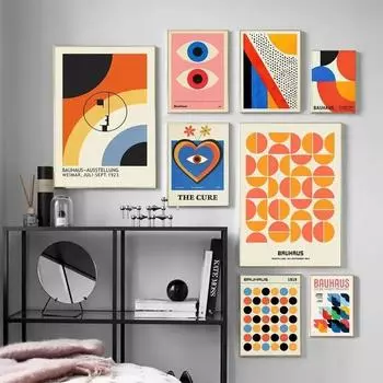 Scandinavian Wall Art Abstract Bauhaus Geometric Lines Canvas Prints for Bedroom Living Room Decor Modern Minimalist Home Dec 21cm30cm NoFrame