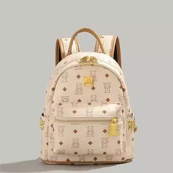 Scarecrow 2025 New Arrival Women Cute Bear Work Clothing Travel Backpack Women College Students Backpack Niche Style Classy Medium Rice White