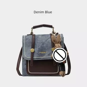 Scarecrow Backpack Stylish Niche Style Bag Women 2025 New Arrival Small Schoolbag Fashion Travel Denim Easiest for Match Denim Blue