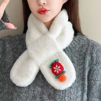 Scarf Female Winter White Thickened Plush Student Korean Version Cute Scarf Cartoon Girl Versatile Cross Circumference